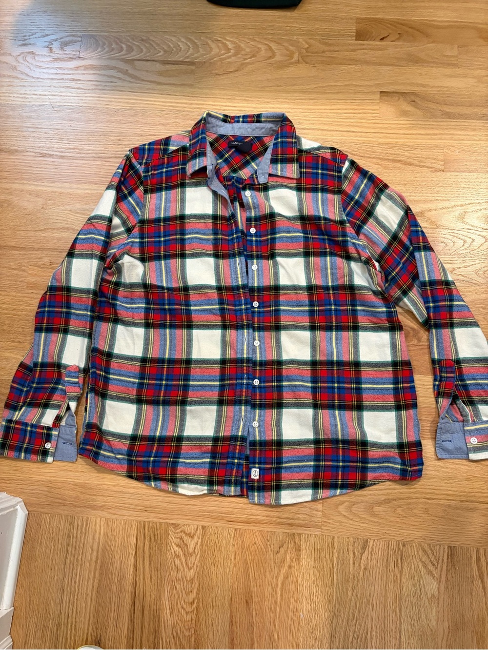 Lands End Women’s 100% Cotton Multicolor Plaid Button-Up Shirt Sz L